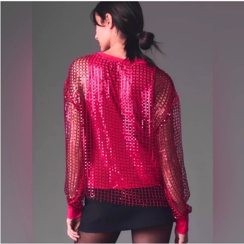 NEW Pilcro Raspberry Sequin Mesh Top - Picture 3 of 10